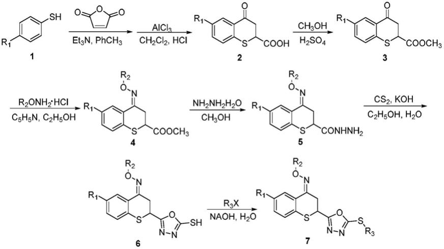 含1,3,4-噁二唑硫醚及肟醚结构的硫色满-4-酮衍生物的制备方法及应用与流程