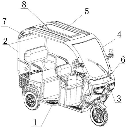 电动载客三轮车分段式顶棚结构的制作方法